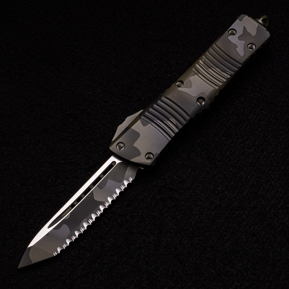 MICROTECH COMBAT TROODON – T-E – SIGNATURE SERIES – OLIVE CAMO FULL SERRATED 144-3 OCS