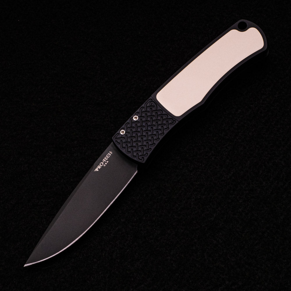 Pro-Tech Knives “Whiskers” Design – Tuxedo Black Handle – Ivory Micarta – Black Blade BR-1.52