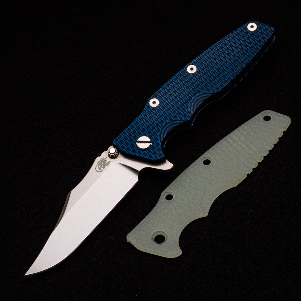 Hinderer Knives Eklipse 3.5″ – Bowie – Tri-Way – Battle Blue – Translucent Green G10 W- Extra Blue-Black G10