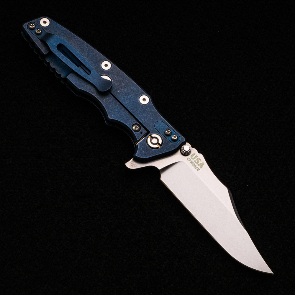 Hinderer Knives Eklipse 3.5″ – Bowie – Tri-Way – Battle Blue – Translucent Green G10 W- Extra Blue-Black G10