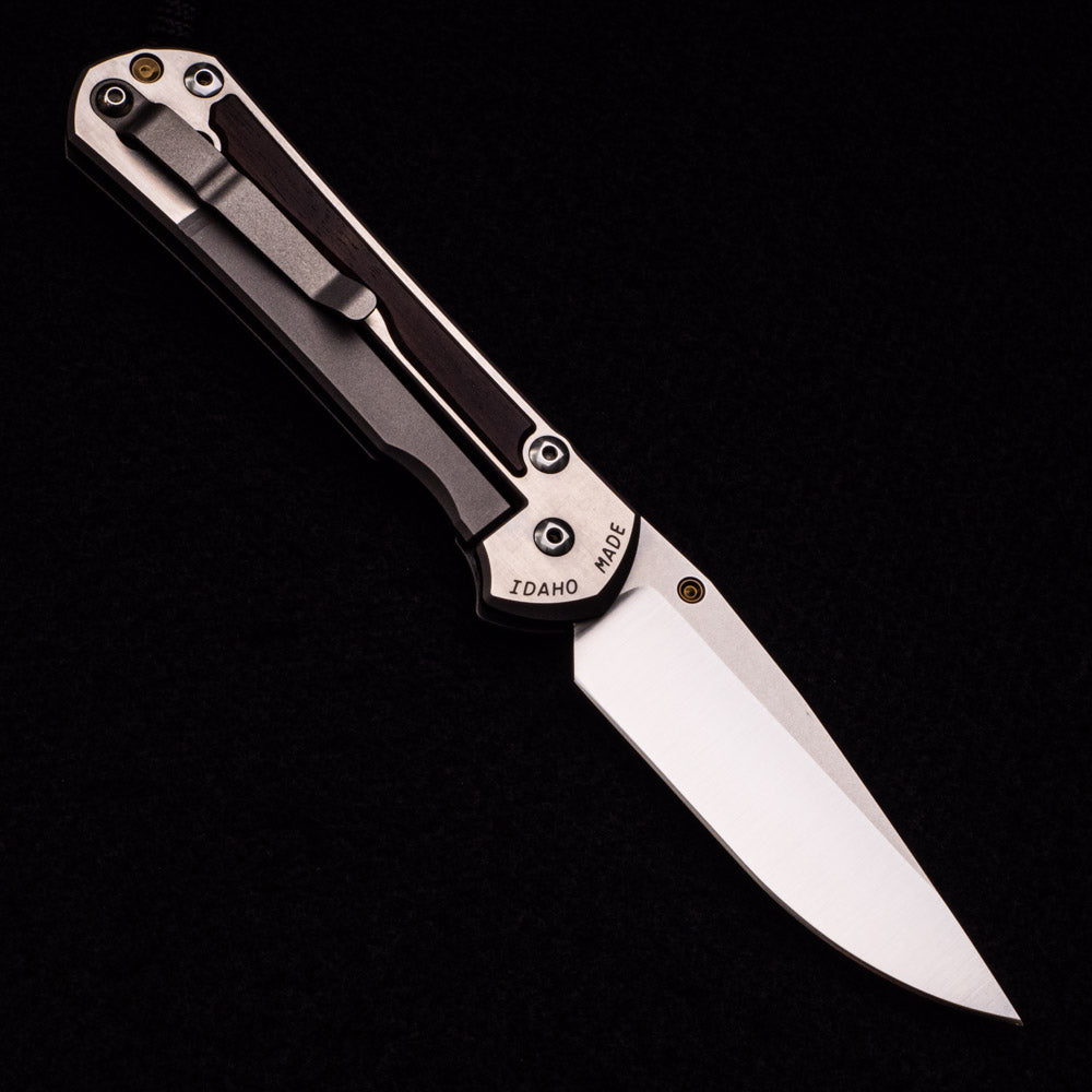 Chris Reeve Large Sebenza 31 – Macassar Ebony Inlay – Polished Drop Point CPM S45VN Blade – Gold Thumb Lug