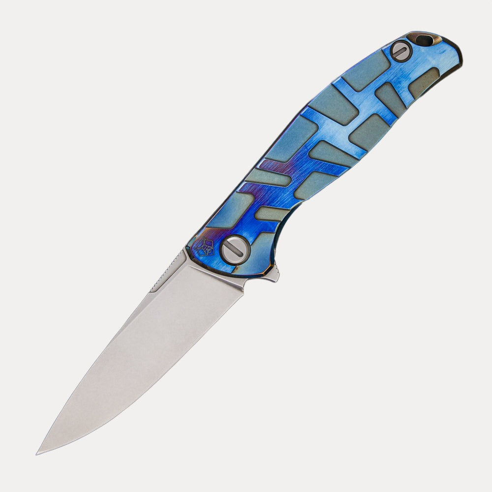 Shirogorov F95 T Pattern – Flame Ano Titanium Handle – M390 Blade – MRBS