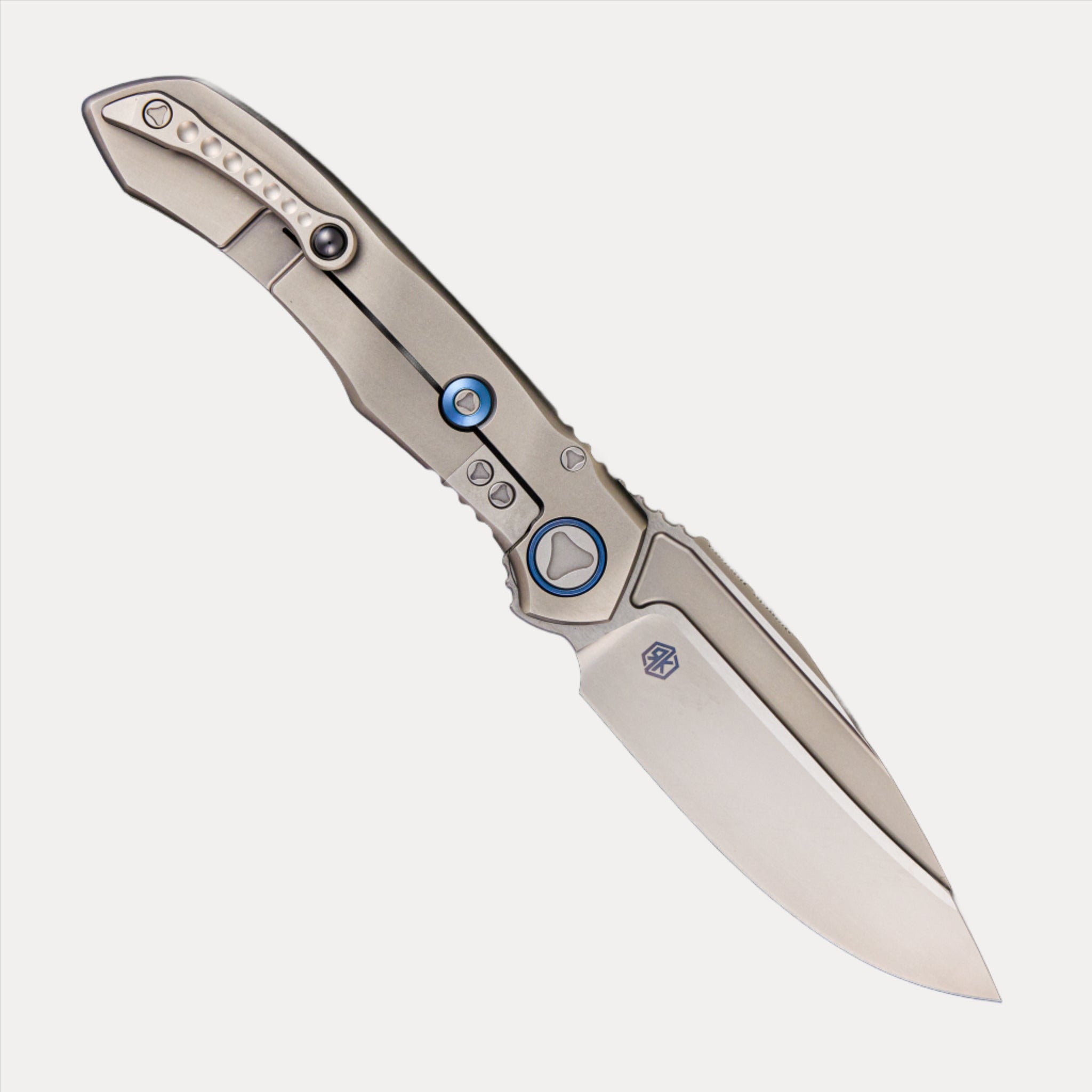 Microtech Anax – S/E Titanium Handle Bead Blast Standard Blue Titanium Pivot Collar Carbon Fiber Inlay 190C-7 CFITI