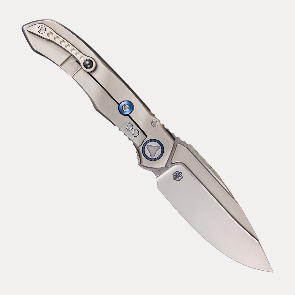 Microtech Anax – S/E Titanium Handle Bead Blast Standard Blue Titanium Pivot Collar Carbon Fiber Inlay 190C-7 CFITI