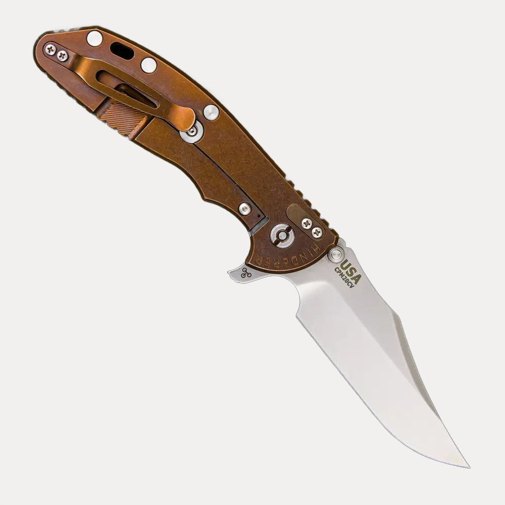 Hinderer Knives XM-24 4.0″ – Bowie CPM 20CV Blade – Tri-Way – Stonewash Bronze – OD Green G10