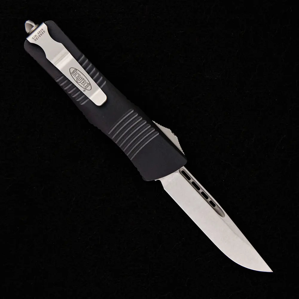 Microtech Troodon S/E – Stonewashed 204P Blade – Black Aluminum Handle