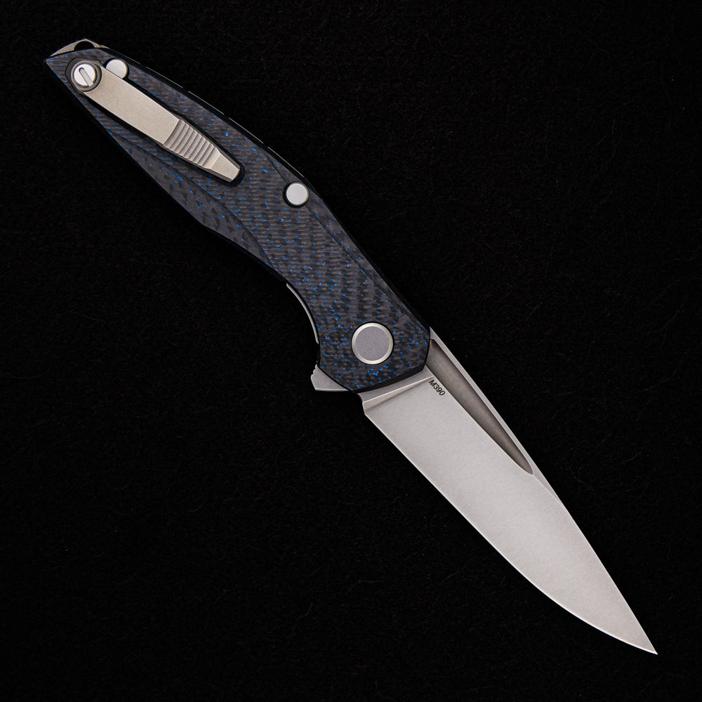 SHIROGOROV 111 – M390 BLADE – BLUE CARBON FIBER HANDLE – MRBS