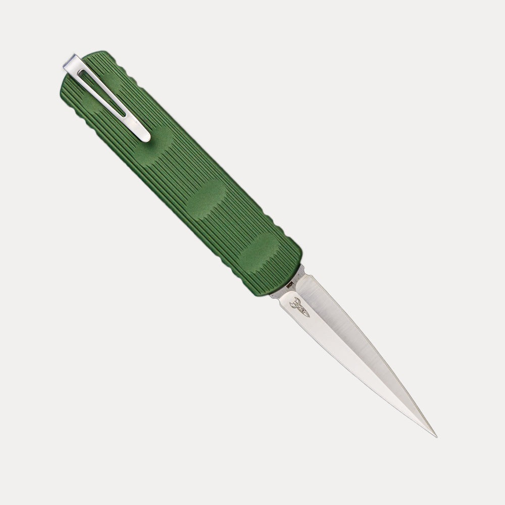 D Rocket Design Zulu – Green Aluminum Handle – Satin Dagger M390 Blade