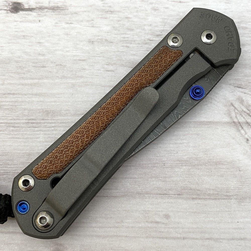 CHRIS REEVE SMALL SEBENZA 31 NATURAL CANVAS MICARTA INLAY - LADDER BLADE - BLUE DOUBLE THUMB LUGS