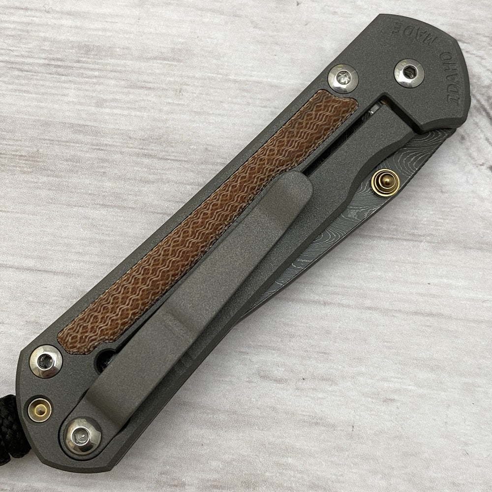 CHRIS REEVE SMALL SEBENZA 31 NATURAL CANVAS MICARTA INLAY - BOOMERANG BLADE - GOLD DOUBLE THUMB LUGS