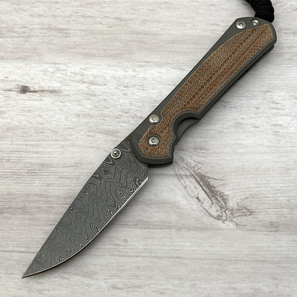 CHRIS REEVE SMALL SEBENZA 31 NATURAL CANVAS MICARTA INLAY - LADDER BLADE - SILVER DOUBLE THUMB LUGS