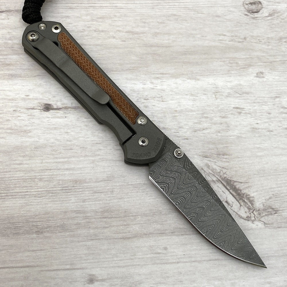 CHRIS REEVE SMALL SEBENZA 31 NATURAL CANVAS MICARTA INLAY - LADDER BLADE - SILVER DOUBLE THUMB LUGS