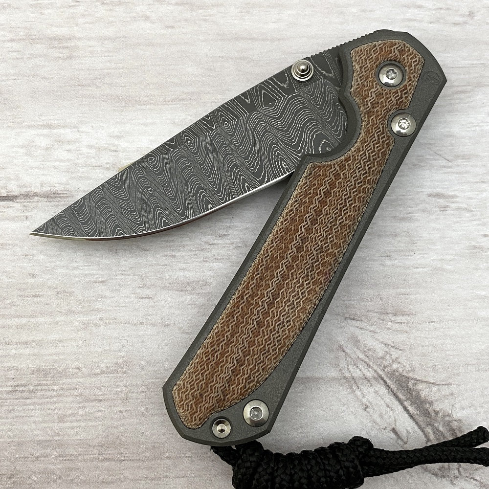 CHRIS REEVE SMALL SEBENZA 31 NATURAL CANVAS MICARTA INLAY - LADDER BLADE - SILVER DOUBLE THUMB LUGS