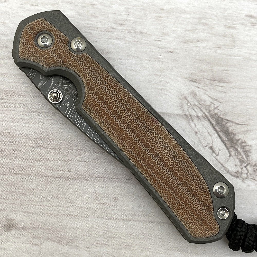 CHRIS REEVE SMALL SEBENZA 31 NATURAL CANVAS MICARTA INLAY - LADDER BLADE - SILVER DOUBLE THUMB LUGS