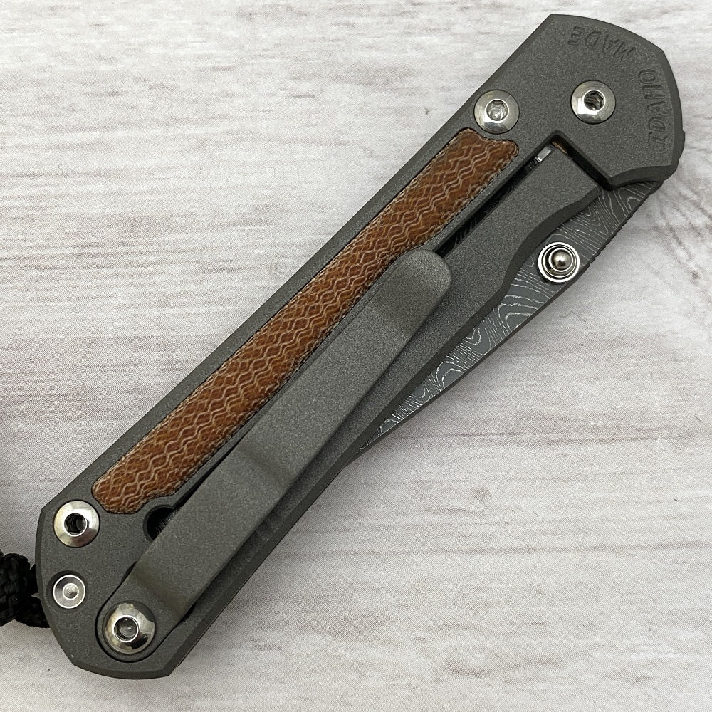 CHRIS REEVE SMALL SEBENZA 31 NATURAL CANVAS MICARTA INLAY - LADDER BLADE - SILVER DOUBLE THUMB LUGS