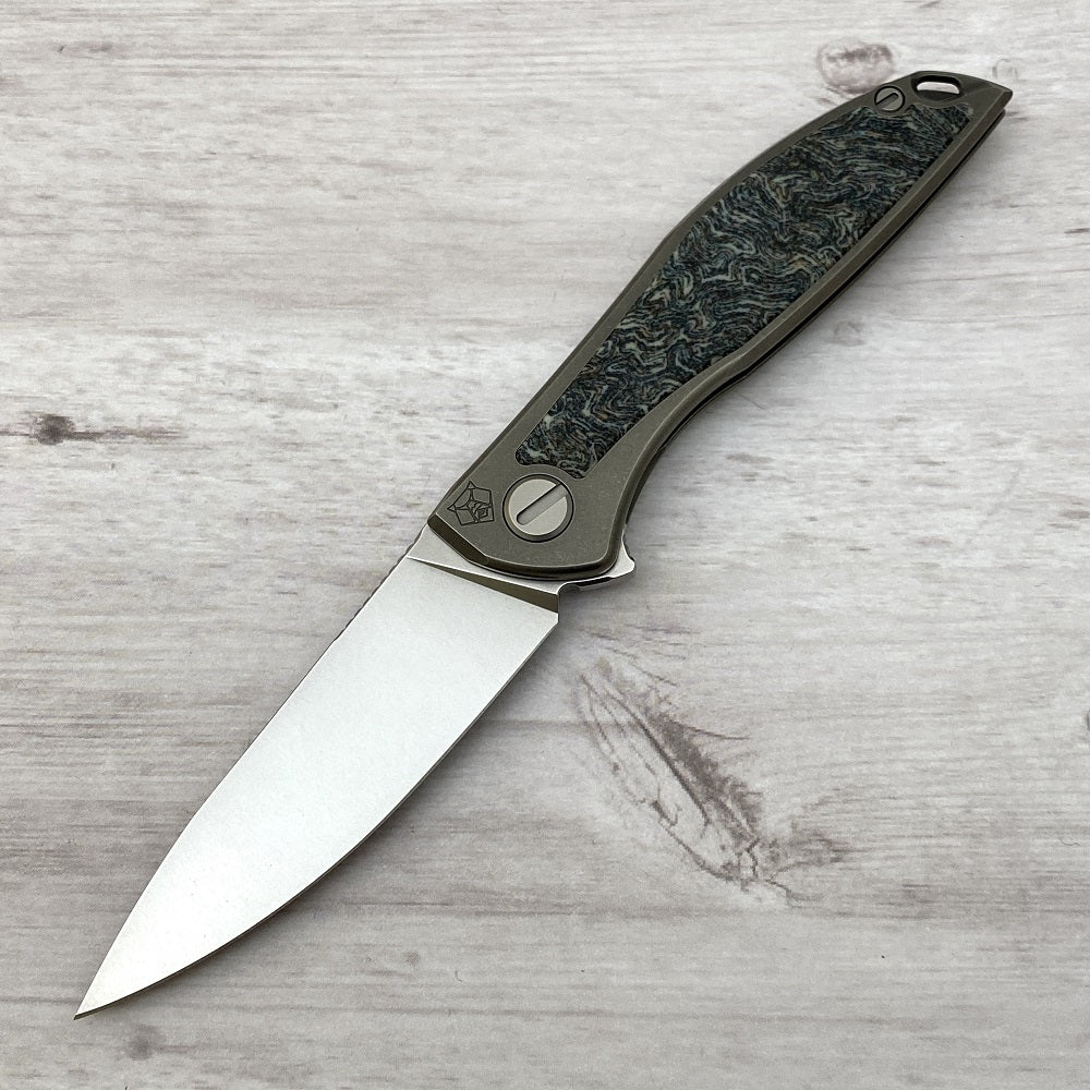 Shirogorov NeOn NL – ELMAX BLADE – TITANIUM HANDLE W- DARK CRAZY MICARTA INLAY – MRBS