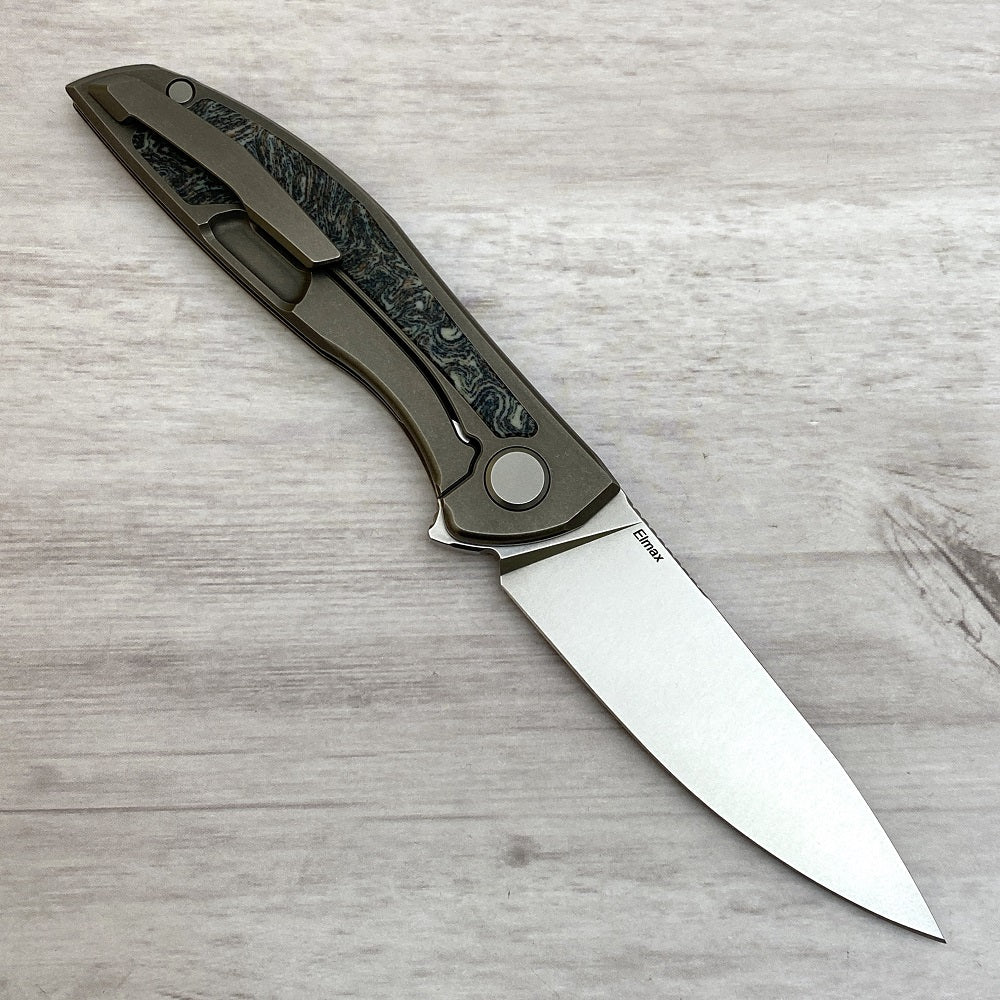 Shirogorov NeOn NL – ELMAX BLADE – TITANIUM HANDLE W- DARK CRAZY MICARTA INLAY – MRBS