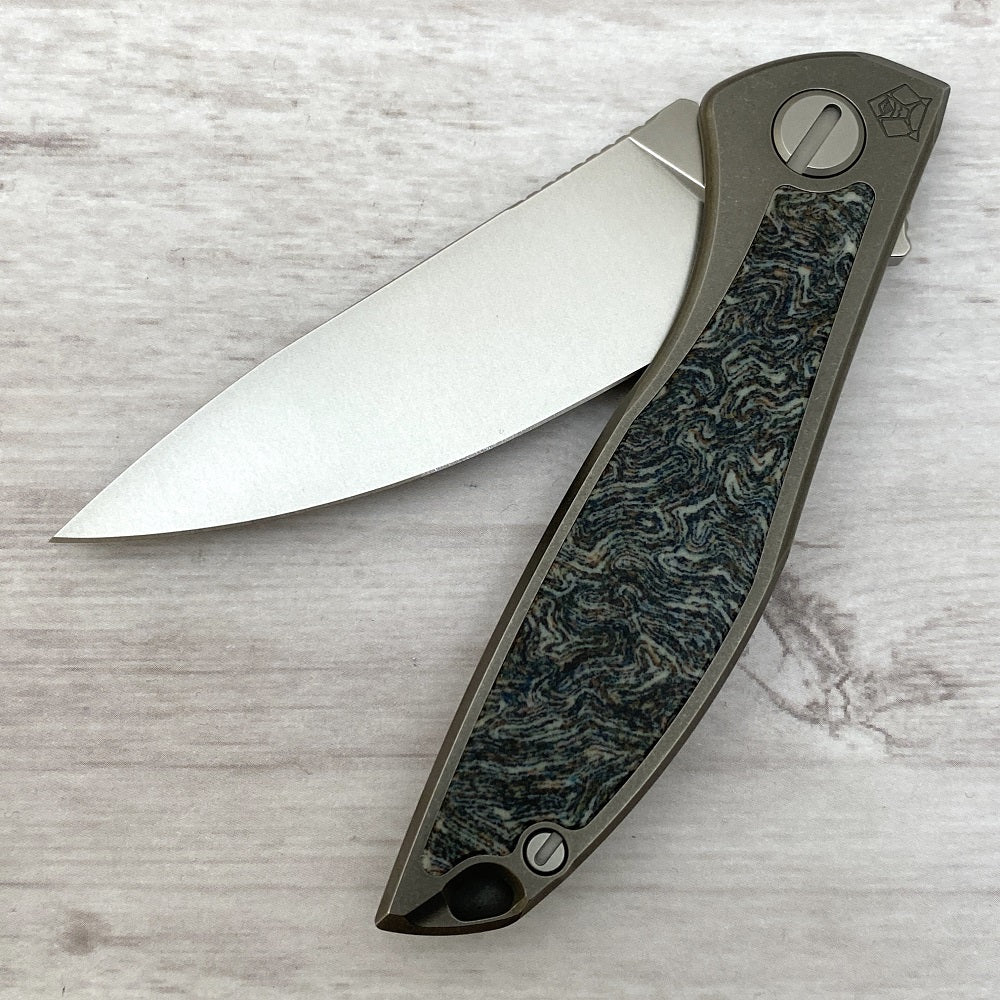 Shirogorov NeOn NL – ELMAX BLADE – TITANIUM HANDLE W- DARK CRAZY MICARTA INLAY – MRBS