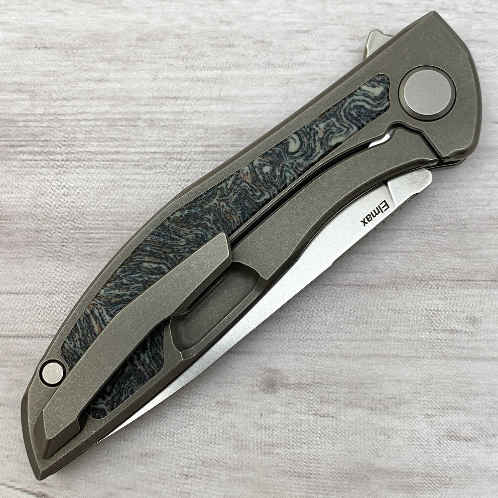 Shirogorov NeOn NL – ELMAX BLADE – TITANIUM HANDLE W- DARK CRAZY MICARTA INLAY – MRBS