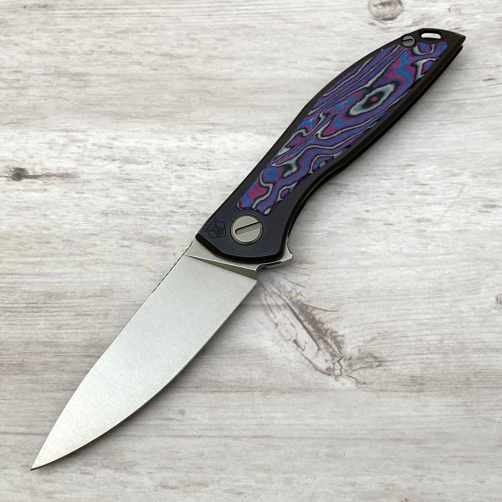 Shirogorov NeOn NL – ELMAX BLADE – TITANIUM HANDLE W- PURPLE MICARTA INLAY – MRBS