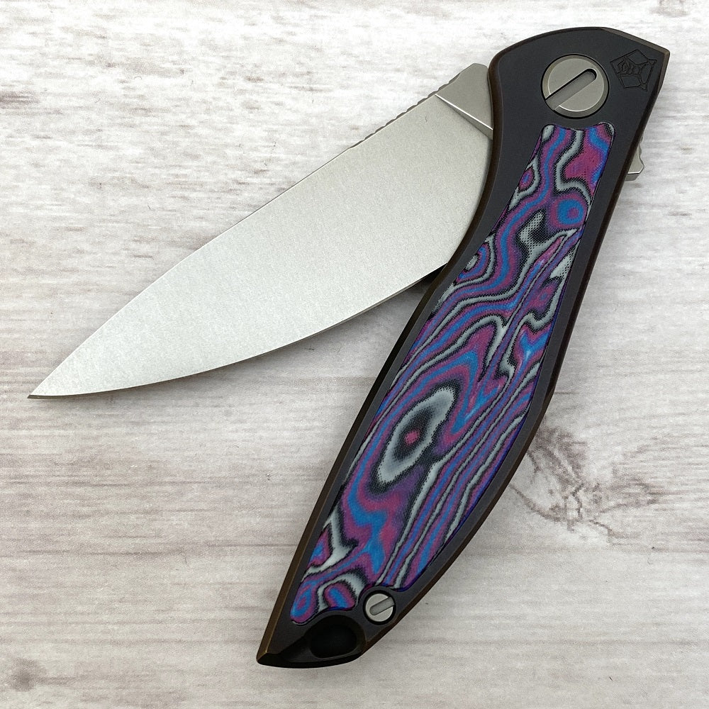 Shirogorov NeOn NL – ELMAX BLADE – TITANIUM HANDLE W- PURPLE MICARTA INLAY – MRBS