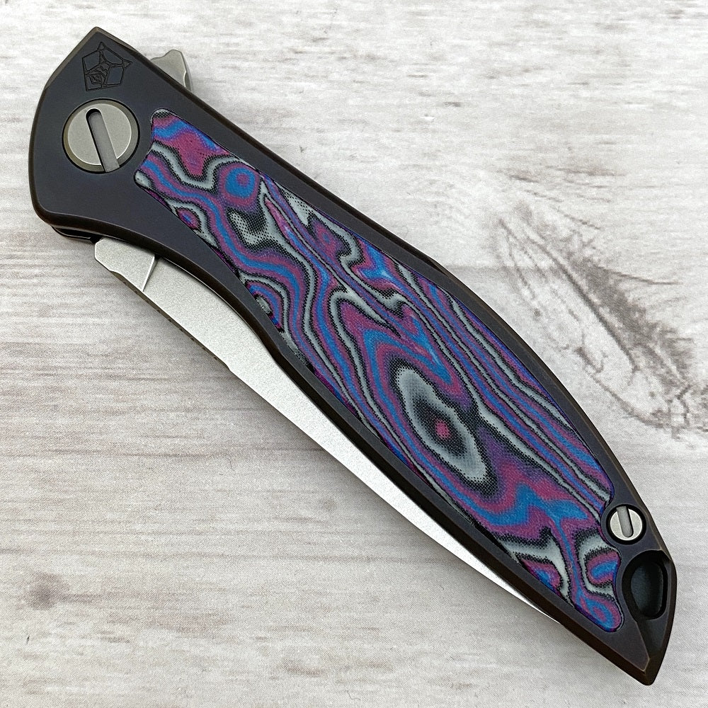 Shirogorov NeOn NL – ELMAX BLADE – TITANIUM HANDLE W- PURPLE MICARTA INLAY – MRBS