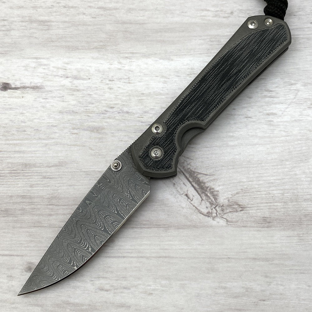 CHRIS REEVE SMALL SEBENZA 31 BLACK CANVAS MICARTA INLAY - LADDER BLADE - SILVER DOUBLE THUMB LUGS