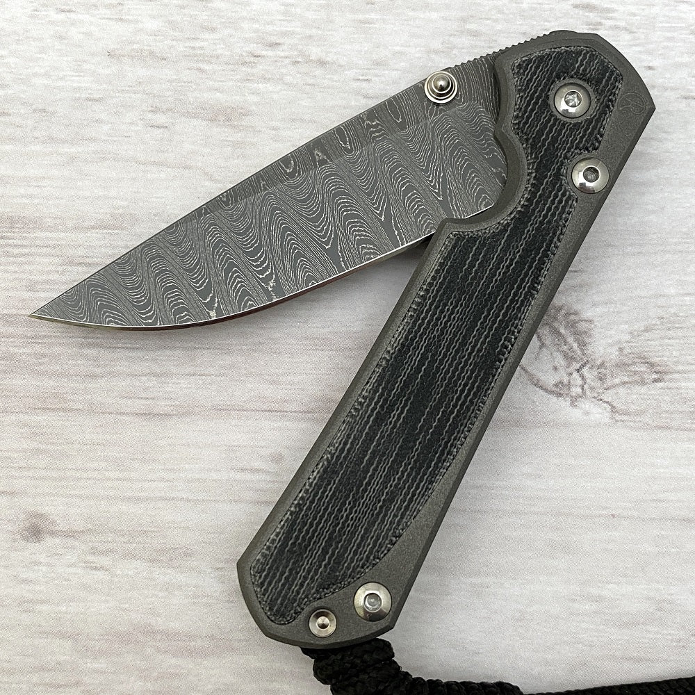 CHRIS REEVE SMALL SEBENZA 31 BLACK CANVAS MICARTA INLAY - LADDER BLADE - SILVER DOUBLE THUMB LUGS