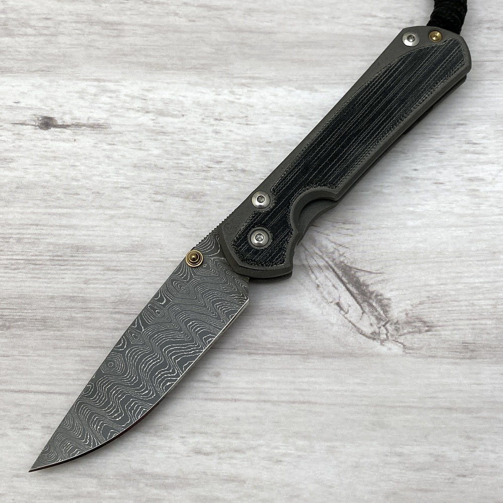 CHRIS REEVE SMALL SEBENZA 31 BLACK CANVAS MICARTA INLAY - LADDER BLADE - GOLD DOUBLE THUMB LUGS