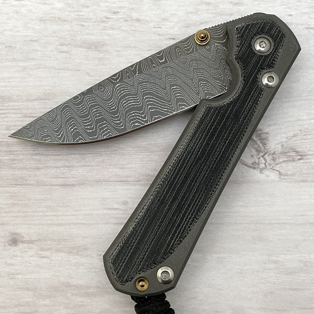 CHRIS REEVE SMALL SEBENZA 31 BLACK CANVAS MICARTA INLAY - LADDER BLADE - GOLD DOUBLE THUMB LUGS