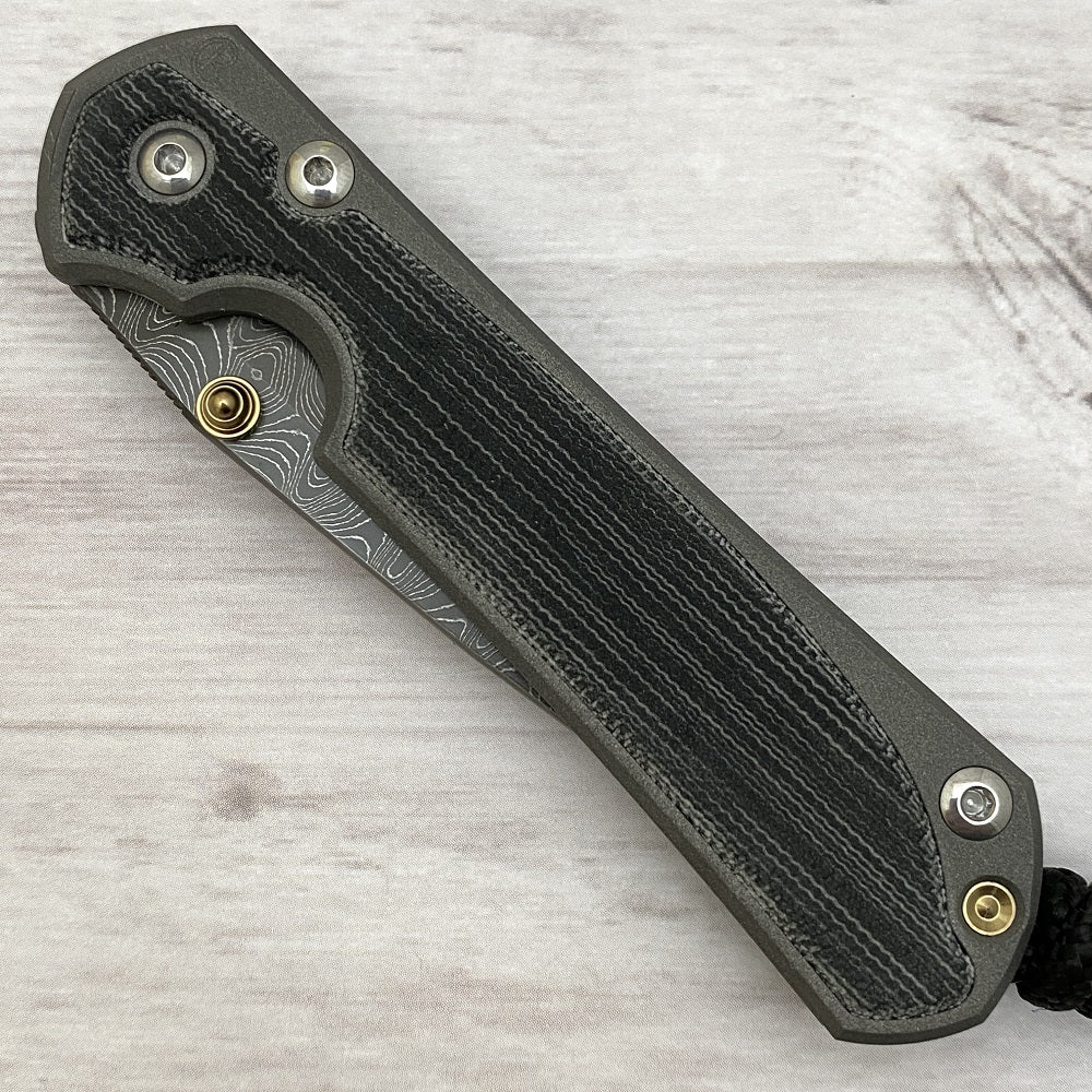 CHRIS REEVE SMALL SEBENZA 31 BLACK CANVAS MICARTA INLAY - LADDER BLADE - GOLD DOUBLE THUMB LUGS