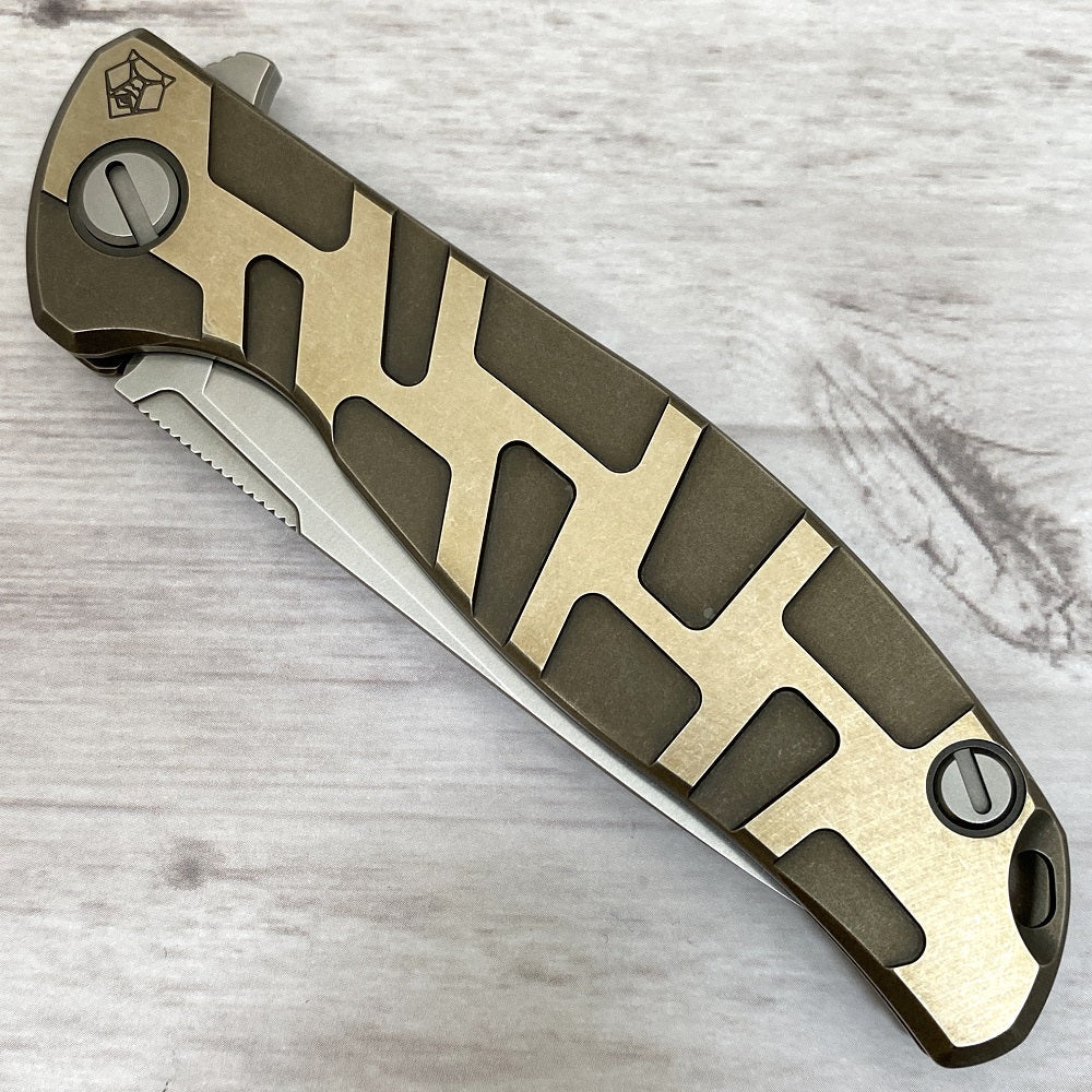 SHIROGOROV F95 "T" PATTERN - M390 BLADE - TITANIUM HANDLE W- SATIN FLATS - BRONZE - MRBS