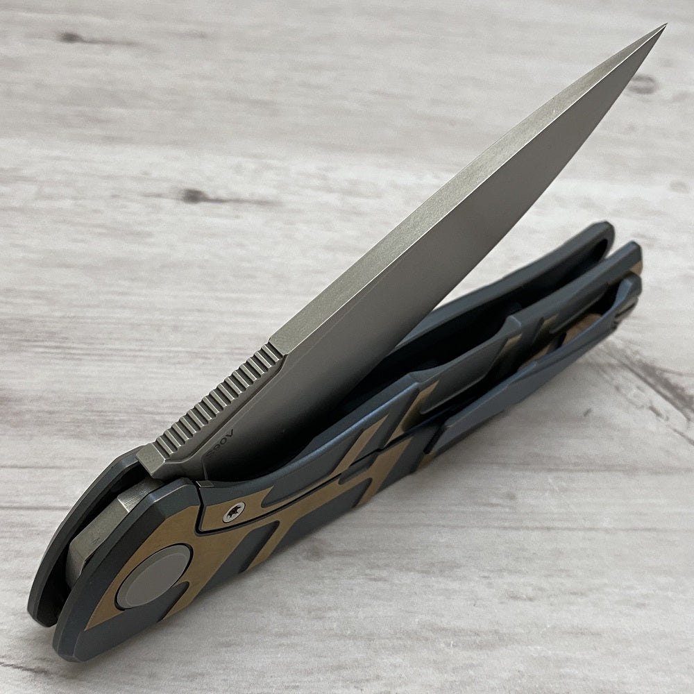 SHIROGOROV RECON 1 EXCLUSIVE F95 "T" PATTERN BLUE & BRONZE - S90V BLADE - TITANIUM HANDLE - MRBS