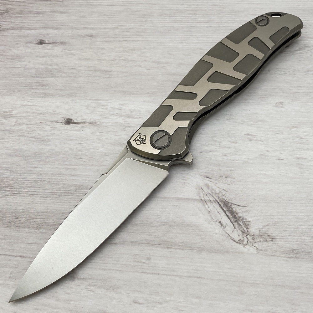 SHIROGOROV F95 "T" PATTERN - M390 BLADE - TITANIUM HANDLE W- SATIN FLATS - MRBS