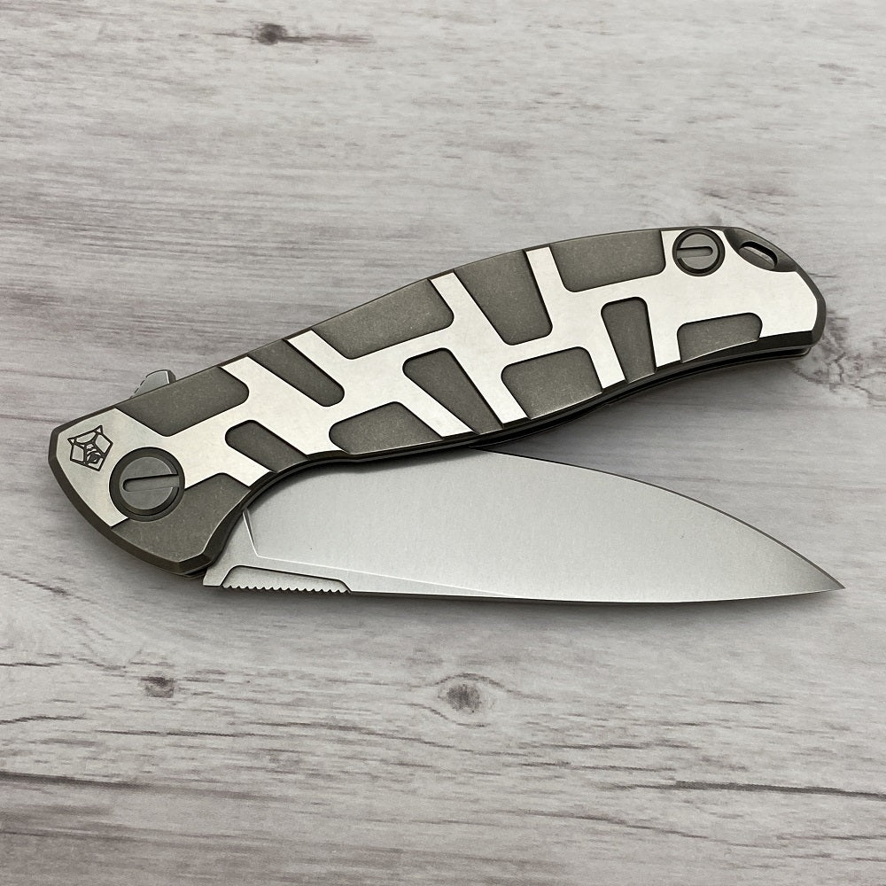 SHIROGOROV F95 "T" PATTERN - M390 BLADE - TITANIUM HANDLE W- SATIN FLATS - MRBS