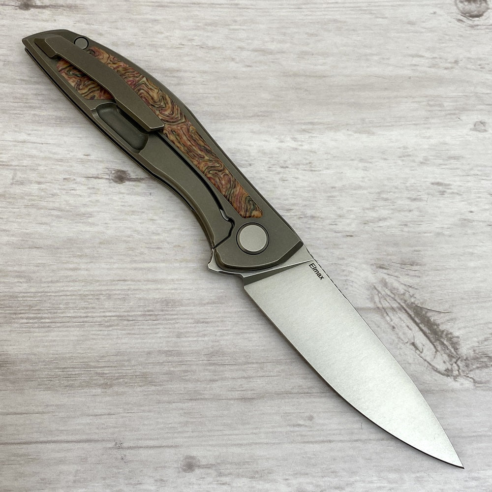 Shirogorov NeOn NL – ELMAX BLADE – TITANIUM HANDLE W- CRAZY MICARTA INLAY – MRBS