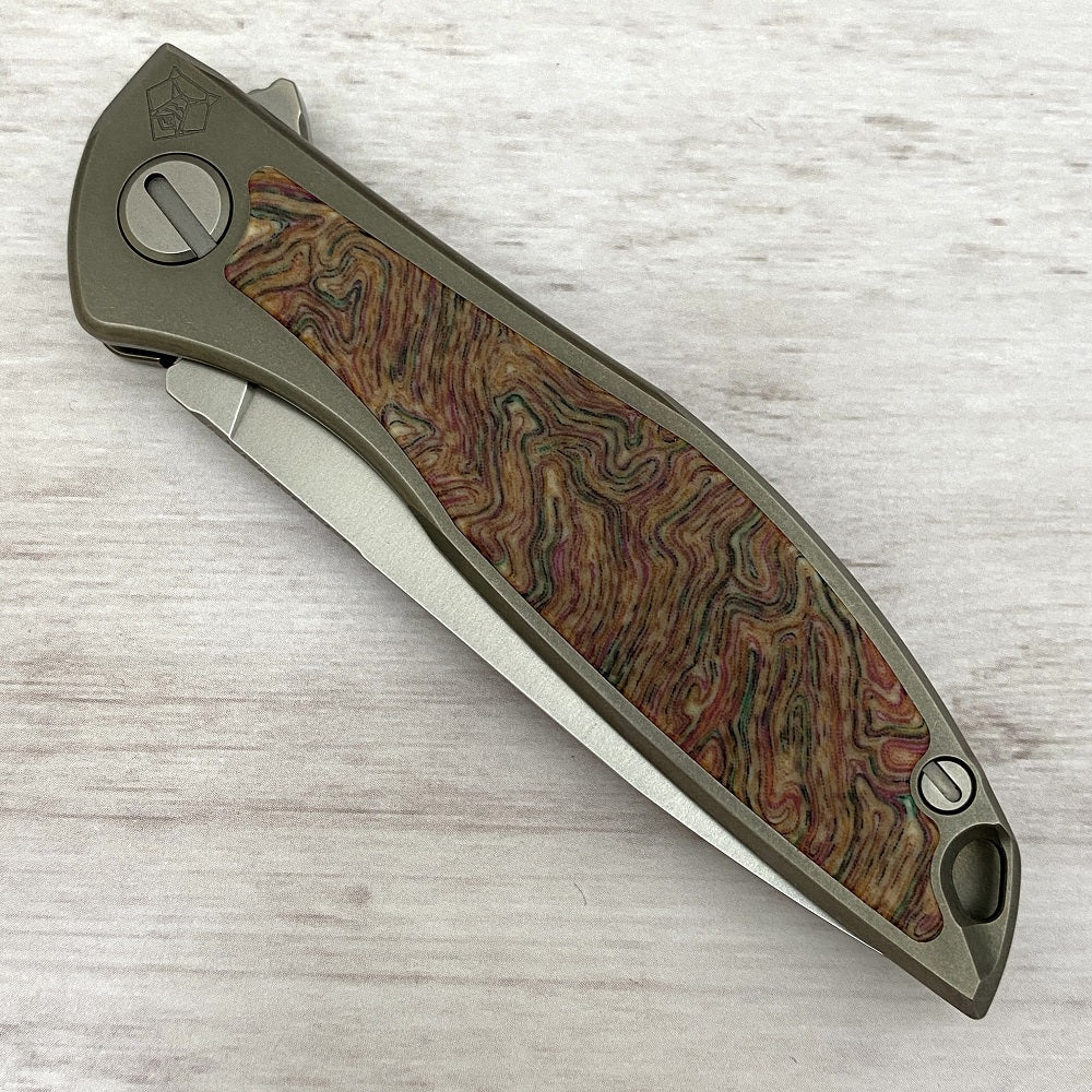 Shirogorov NeOn NL – ELMAX BLADE – TITANIUM HANDLE W- CRAZY MICARTA INLAY – MRBS