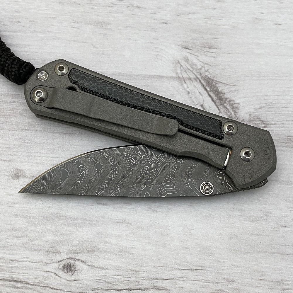 CHRIS REEVE SMALL SEBENZA 31 BLACK CANVAS MICARTA INLAY - BOOMERANG BLADE - SILVER DOUBLE THUMB LUGS