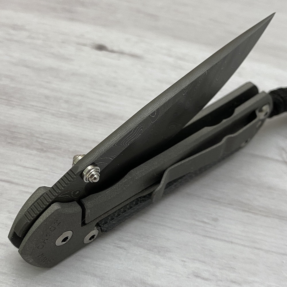 CHRIS REEVE SMALL SEBENZA 31 BLACK CANVAS MICARTA INLAY - BOOMERANG BLADE - SILVER DOUBLE THUMB LUGS