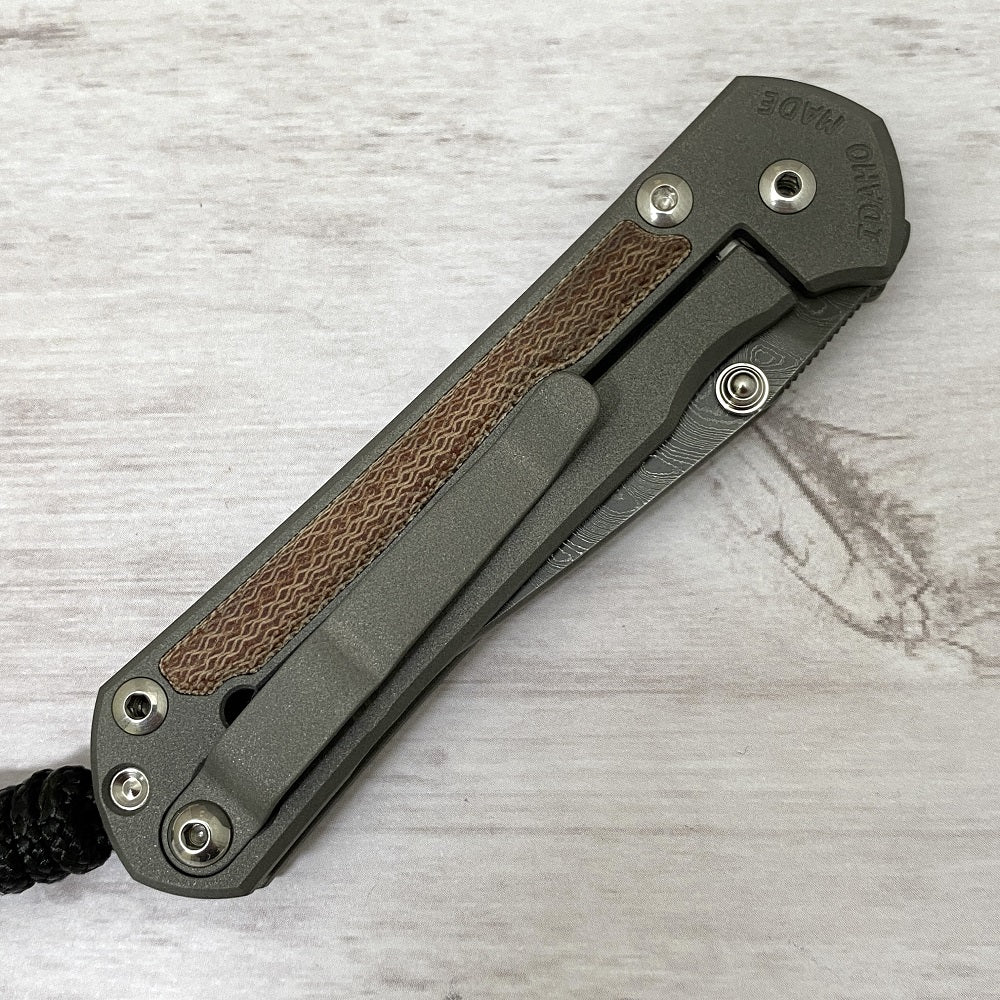 CHRIS REEVE SMALL SEBENZA 31 NATURAL CANVAS MICARTA INLAY - BOOMERANG BLADE - SILVER DOUBLE THUMB LUGS