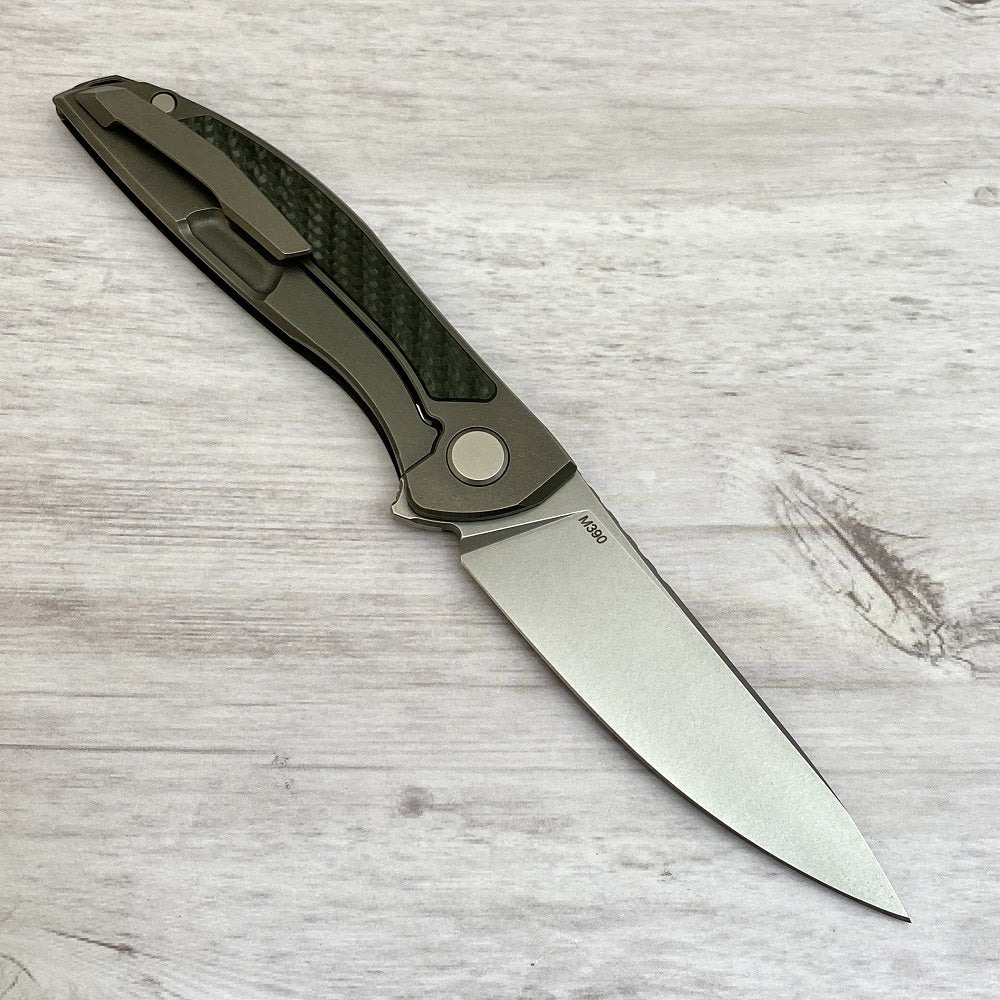 SHIROGOROV HATION ZERO - M390 BLADE - GREEN CARBON FIBER & TITANIUM HANDLE - MRBS