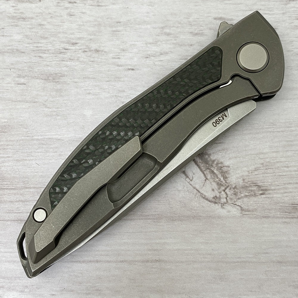 SHIROGOROV HATION ZERO - M390 BLADE - GREEN CARBON FIBER & TITANIUM HANDLE - MRBS