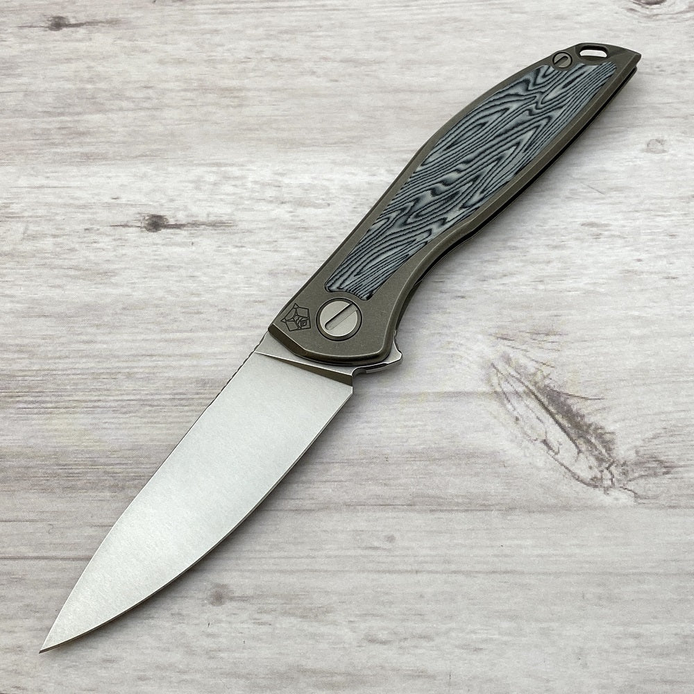 Shirogorov NeOn NL – ELMAX BLADE – TITANIUM HANDLE W- BLACK-WHITE MICARTA INLAY – MRBS