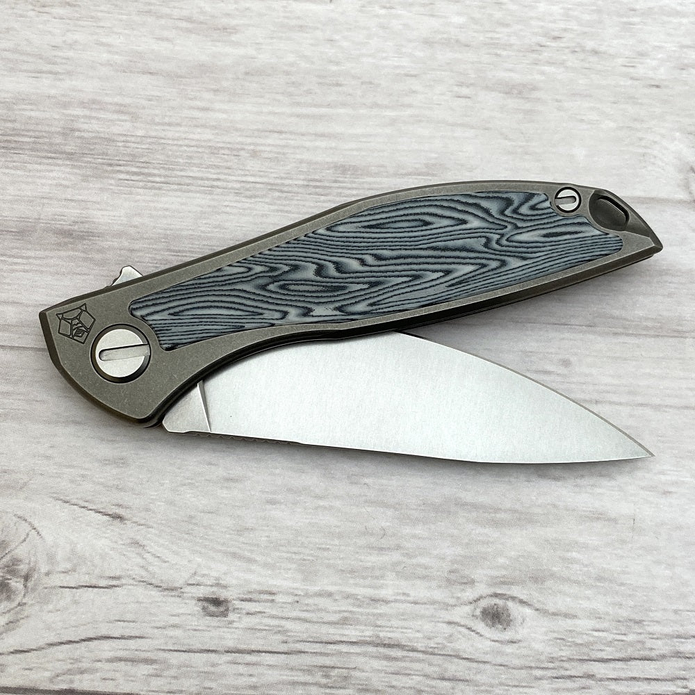 Shirogorov NeOn NL – ELMAX BLADE – TITANIUM HANDLE W- BLACK-WHITE MICARTA INLAY – MRBS