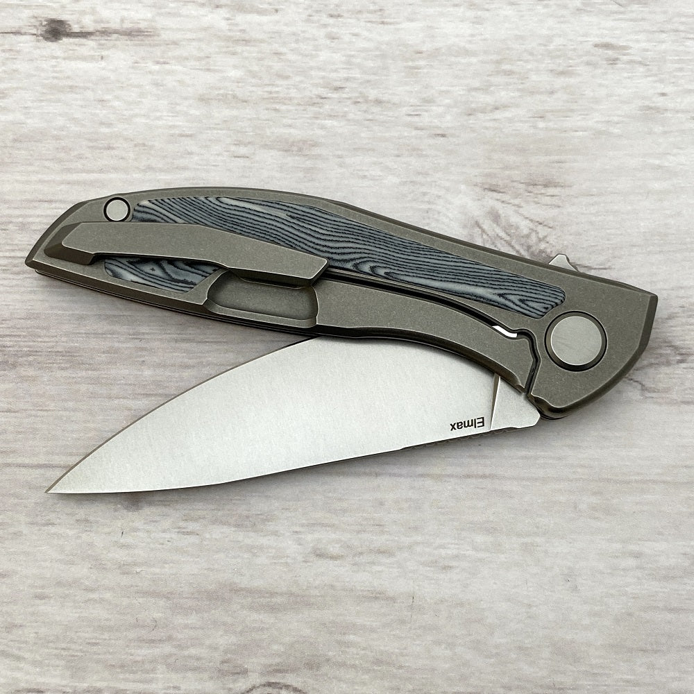 Shirogorov NeOn NL – ELMAX BLADE – TITANIUM HANDLE W- BLACK-WHITE MICARTA INLAY – MRBS