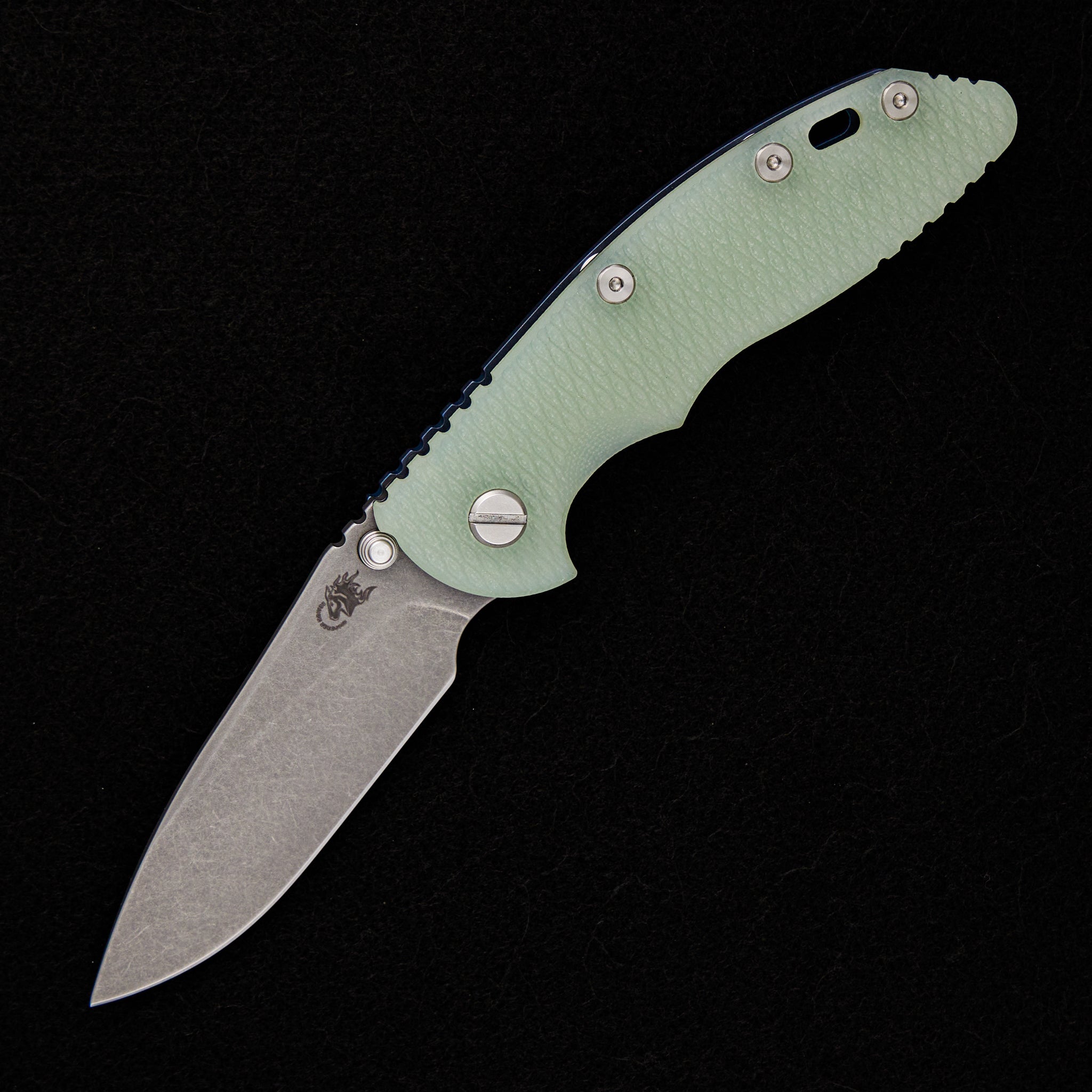 Hinderer Knives XM-18 3.5″ – Slicer S45VN – Non Flipper – Tri-Way – Battle Blue – Translucent Green G10