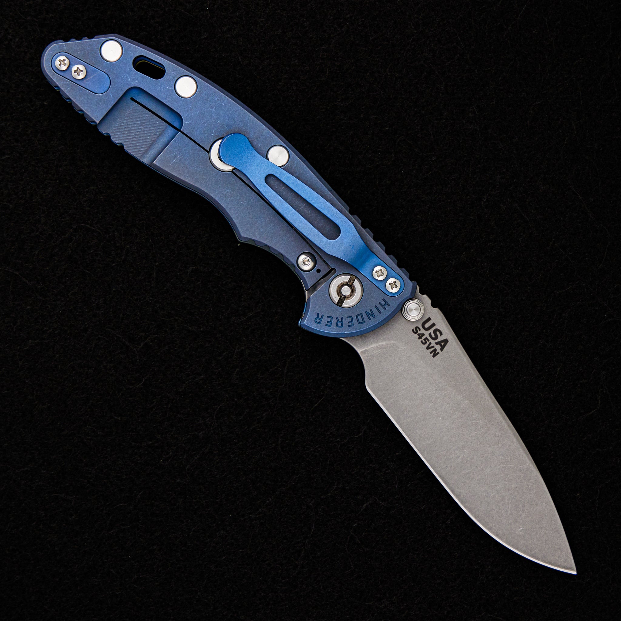 Hinderer Knives XM-18 3.5″ – Slicer S45VN – Non Flipper – Tri-Way – Battle Blue – Translucent Green G10