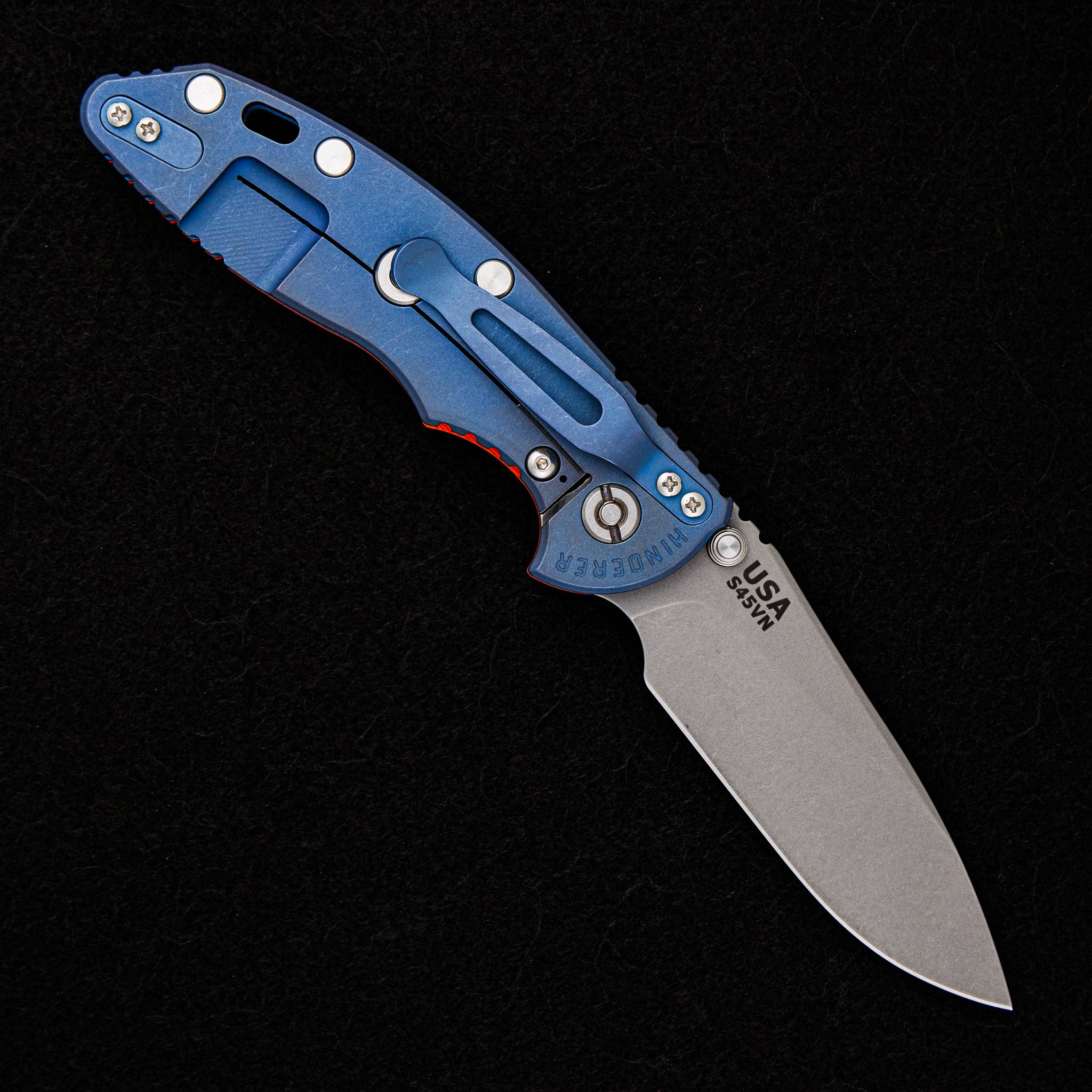 Hinderer Knives XM-18 3.5″ – Slicer S45VN – Non Flipper – Tri-Way – Battle Blue – Orange G10