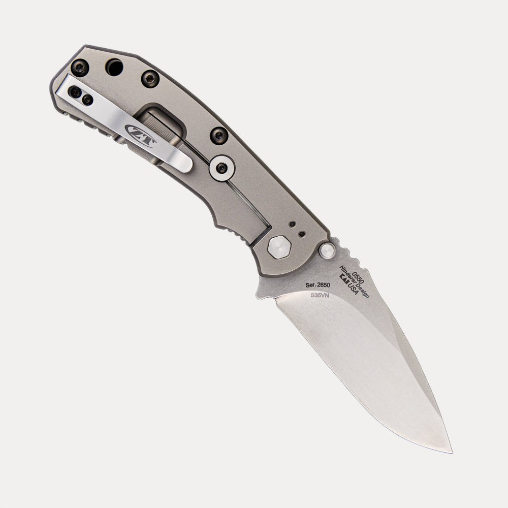 ZERO TOLERANCE 0550 HINDERER DESIGN – TITANIUM/BLACK G10 HANDLE – STONEWASH S35VN BLADE