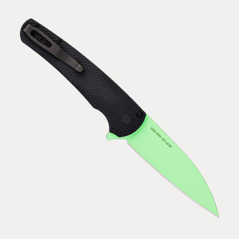 Pro-Tech Knives 2023 Malibu USN Special Textured Black Handle Cerakote Green MagnaCut Wharncliffe Blade